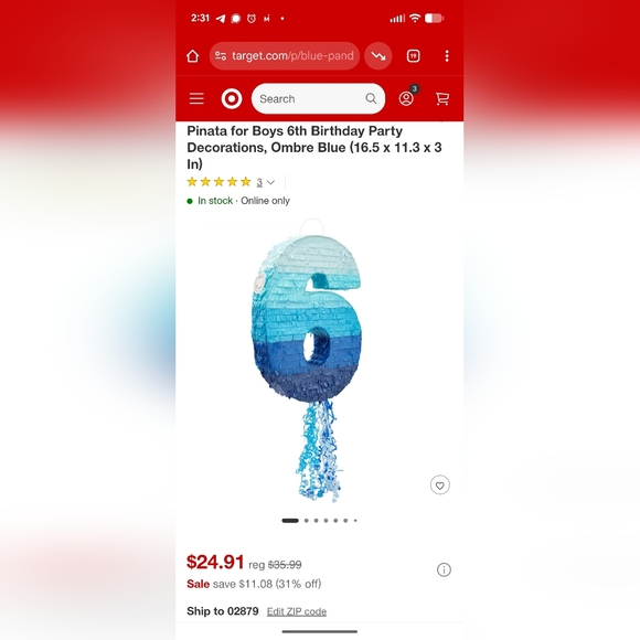 NEW Kid Party Pinata Blue Ombre Number 6 - Picture 5 of 5